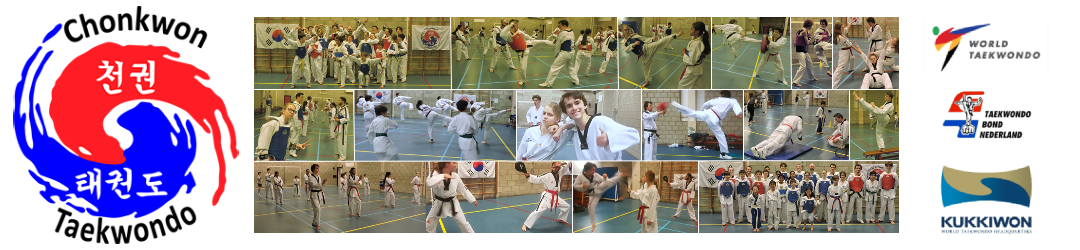 Chonkwon Taekwondo met World Taekwondo, Taekwondo Bond Nederland en Kukkiwon logo’s